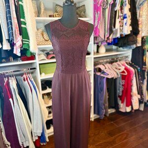 XS/S deep maroon/purple jumpsuit with lace cut out top